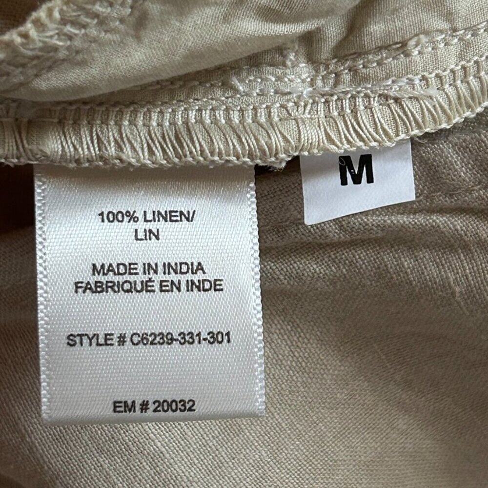 Linen Wide Leg Jumpsuit Coastal Minimal Euro Summer Neutral Pockets Women M - Picture 5 of 15